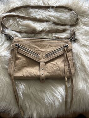 Botkier Tan Leather Crossbody with Studded Strap and Zip Accents